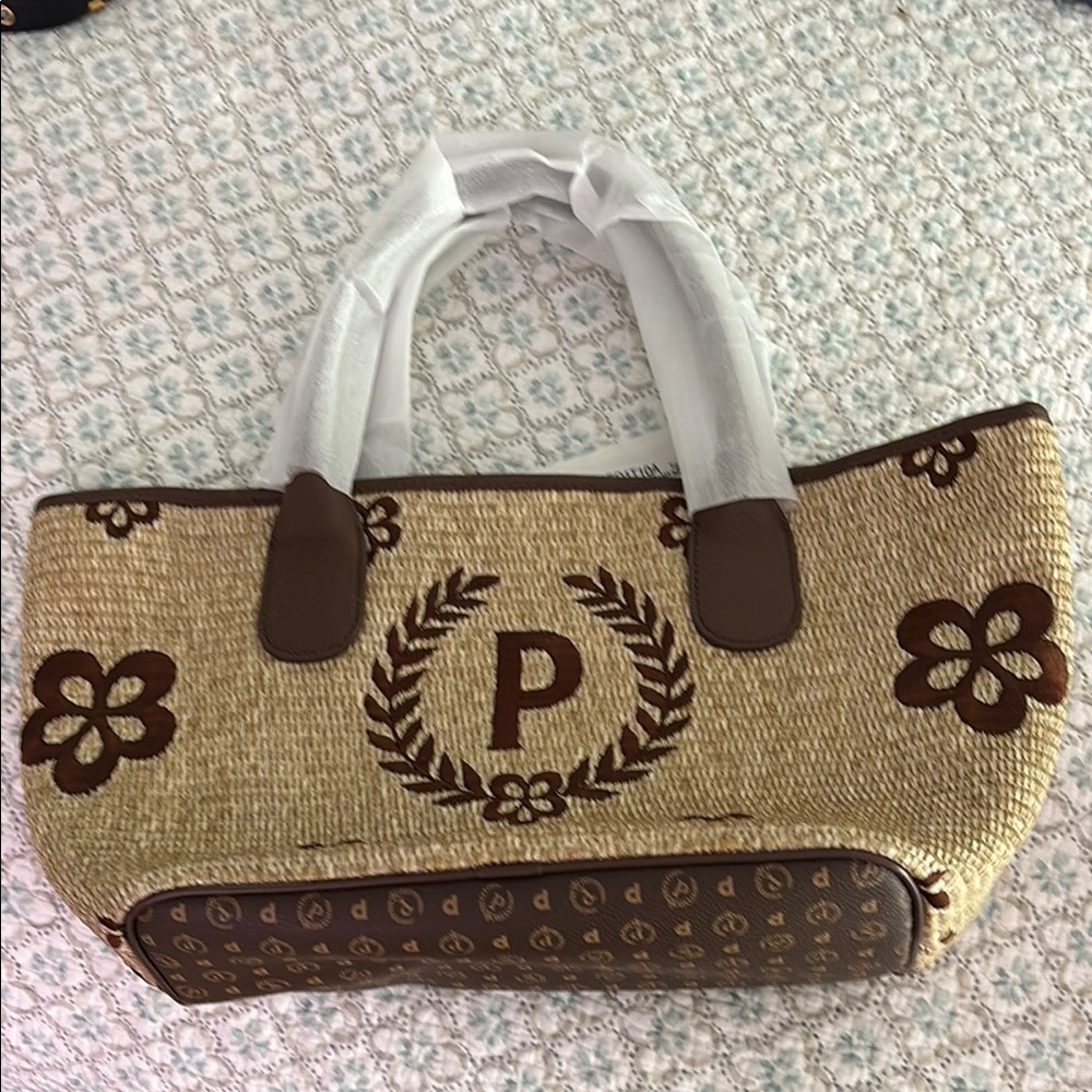 Pollini Brown and Tan Monogram Tote Bag